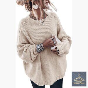 Oversized Mock Neck Pullover Sweater Loose Fit Knitted Long Sleeve Top